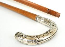 CANNE Pommeau Crosse en Argent Massif Epoque Art Nouveau vers 1900