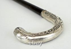 CANNE Pommeau Crosse en Argent Massif Epoque Art Nouveau vers 1900