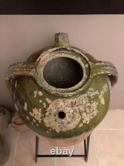 CRUCHE 3 ANSES SANS BEC TERRE CUITE VERNISSEE VERTE XIXe CHAPELLE DES POTS 17