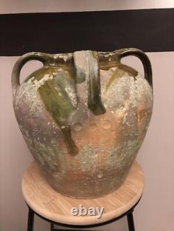 CRUCHE 3 ANSES SANS BEC TERRE CUITE VERNISSEE VERTE XIXe CHAPELLE DES POTS 17