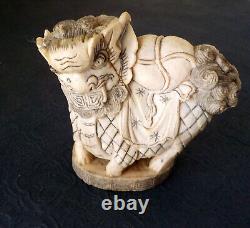 Cachet Chinois Statuette Chien de Fô sculpté en os de bouf 19e
