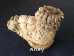 Cachet Chinois Statuette Chien de Fô sculpté en os de bouf 19e