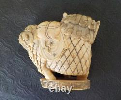 Cachet Chinois Statuette Chien de Fô sculpté en os de bouf 19e