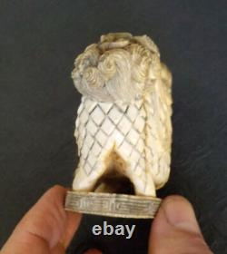 Cachet Chinois Statuette Chien de Fô sculpté en os de bouf 19e