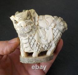Cachet Chinois Statuette Chien de Fô sculpté en os de bouf 19e