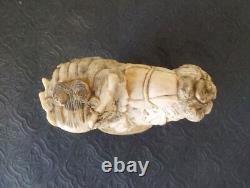 Cachet Chinois Statuette Chien de Fô sculpté en os de bouf 19e