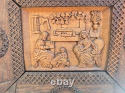 Cadre Bois Sculpte Plaque Bas Relief Bois Tilleul Scene Religieuse Nativite