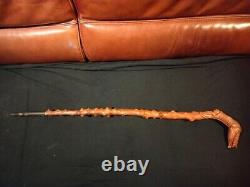 Canne Populaire Monoxyle Chien Ou Loup Grotesque En Buis 19 Eme