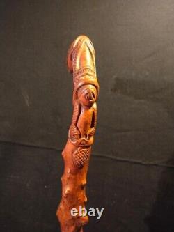 Canne Populaire Monoxyle Chien Ou Loup Grotesque En Buis 19 Eme