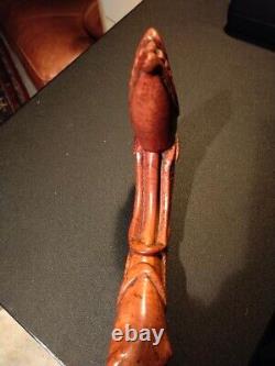 Canne Populaire Monoxyle Chien Ou Loup Grotesque En Buis 19 Eme