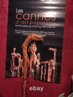 Canne Populaire Monoxyle Chien Ou Loup Grotesque En Buis 19 Eme