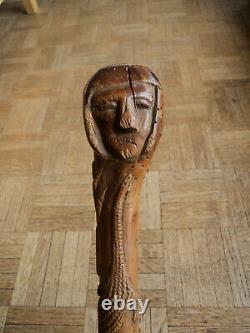 Canne à système bois sculpté Vigneron Art Populaire XIX