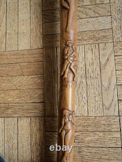 Canne à système bois sculpté Vigneron Art Populaire XIX