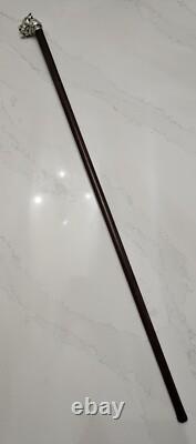 Canne ancienne argent massif pommeau Bulldog Animalier. PROSPER LECOURTIER