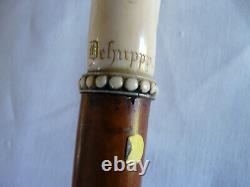 Canne ancienne collection poignée os sculpté torsadé gravé De Huppy et Abbevile