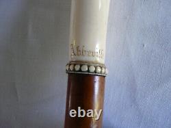 Canne ancienne collection poignée os sculpté torsadé gravé De Huppy et Abbevile