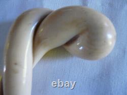 Canne ancienne collection poignée os sculpté torsadé gravé De Huppy et Abbevile