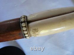 Canne ancienne collection poignée os sculpté torsadé gravé De Huppy et Abbevile