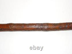 Canne ancienne en bambou sculpté oiseaux