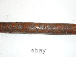 Canne ancienne en bambou sculpté oiseaux