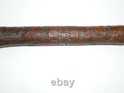 Canne ancienne en bambou sculpté oiseaux