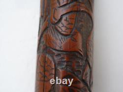 Canne ancienne en bambou sculpté oiseaux