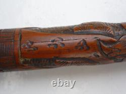 Canne ancienne en bambou sculpté oiseaux