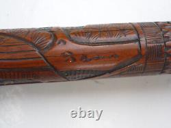 Canne ancienne en bambou sculpté oiseaux