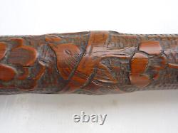Canne ancienne en bambou sculpté oiseaux