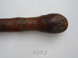Canne ancienne en bambou sculpté oiseaux
