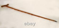 Canne ancienne monoxyle buis sculpté Art Populaire pommeau chien XIXème