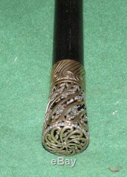 Canne ancienne objet Charles X, pommeau vermeil marcassite vintage cane