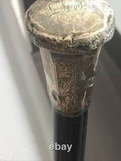 Canne ancienne pommeau argent Motifs Ciselés Canne Milord XIXème siècle