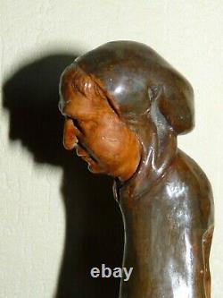 Canne d'art populaire monoxyle racine sculptée d'une belle tête de moine 19ème