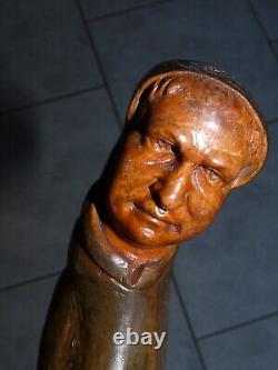 Canne d'art populaire monoxyle racine sculptée d'une belle tête de moine 19ème