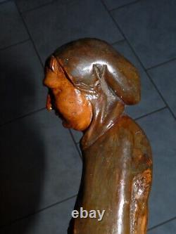 Canne d'art populaire monoxyle racine sculptée d'une belle tête de moine 19ème