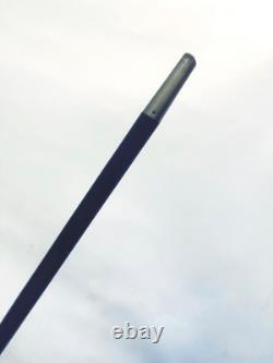 Canne de dandy (ou de femme) bois noirci et argent / pommeau équerre moderniste