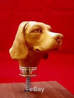 Canne de marche bâton tête chien sculptée artiste Français walking Knob cane