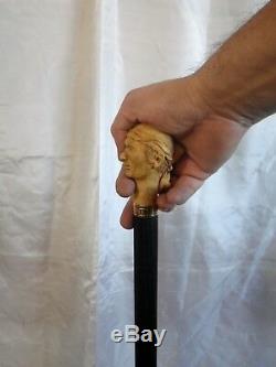Canne de marche bâton tête de maure corse sculptée en France walking cane