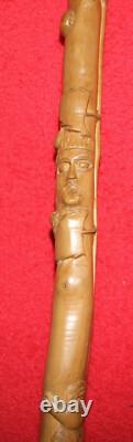 Canne de marche bois sculpté personnages animaux flore XIX/XXème Pélerin