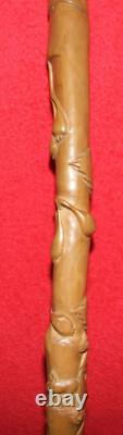 Canne de marche bois sculpté personnages animaux flore XIX/XXème Pélerin