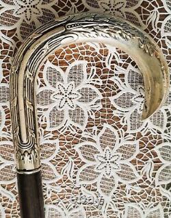 Canne de marche pommeau en argent début xxème long 90 cm