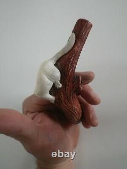 Canne pommeau en bois de cerf marche bâton hermine sculptée en France
