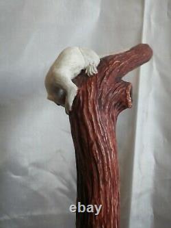 Canne pommeau en bois de cerf marche bâton hermine sculptée en France