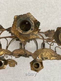 Chandelier D'église Fin XIXeme Décor Fleurs Et Feuilles