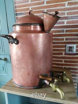 Chauffe eau ancien en cuivre avec robinets en laiton, XIXème