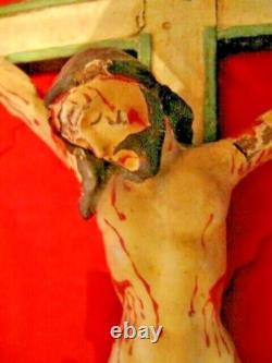 Christ Indo Portugais Sculpte Sur Bois Avec Polychromies Fin XVIII Eme