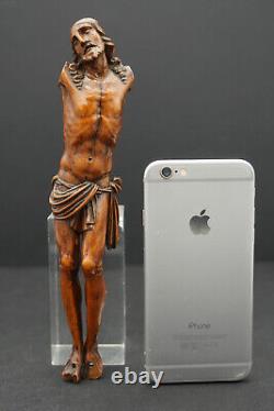 Christ bois sculpté crucifix Jésus fin18eme, statue Jésus corpus Christi, folk art