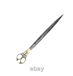 Ciseaux de Calligraphe Ottoman en Acier Damasquiné Signé, Turquie, XIX? Siècle