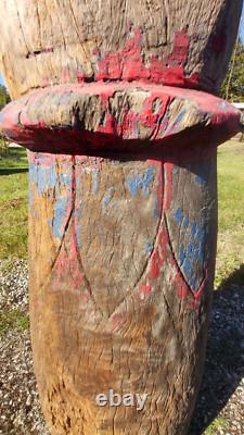 Cloche géante de temple THAÏLANDE bois polychromé grand format XIXe 1,40 métre